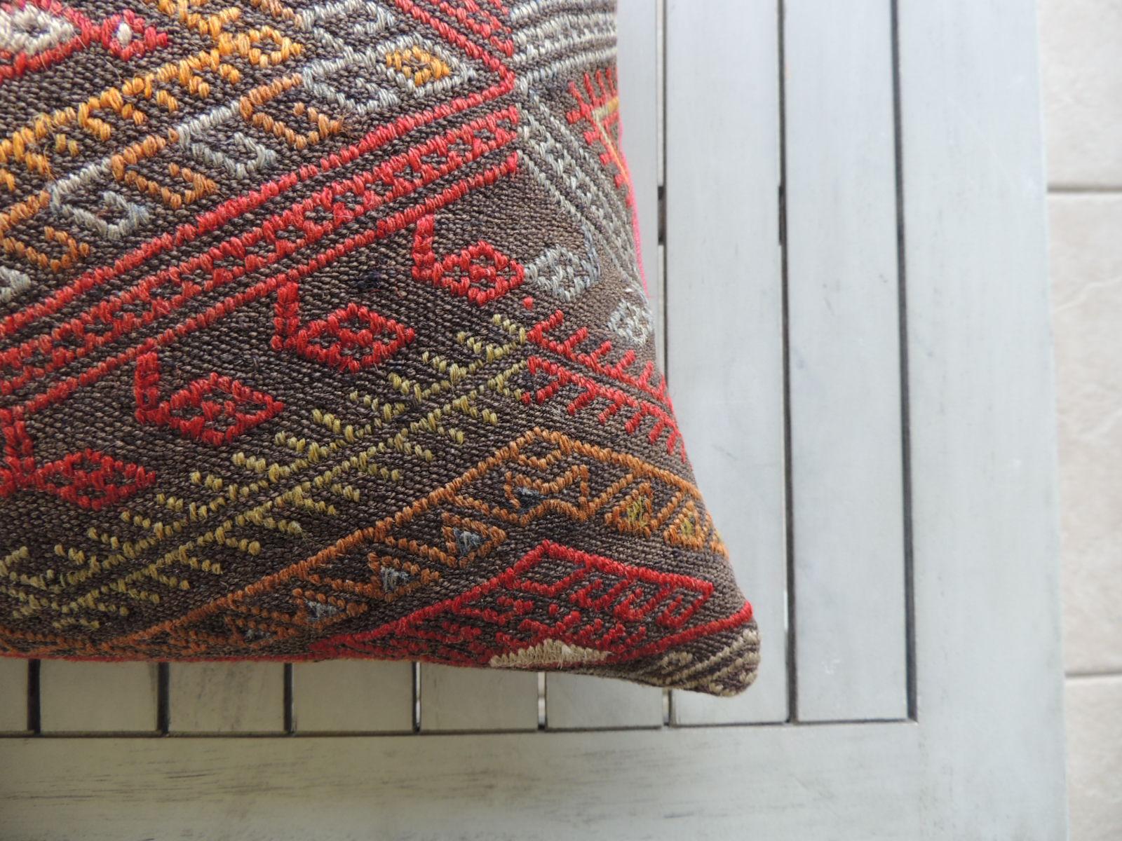 Hand-Crafted Vintage Red and Orange Woven Kilim Bolster Decorative Pillow