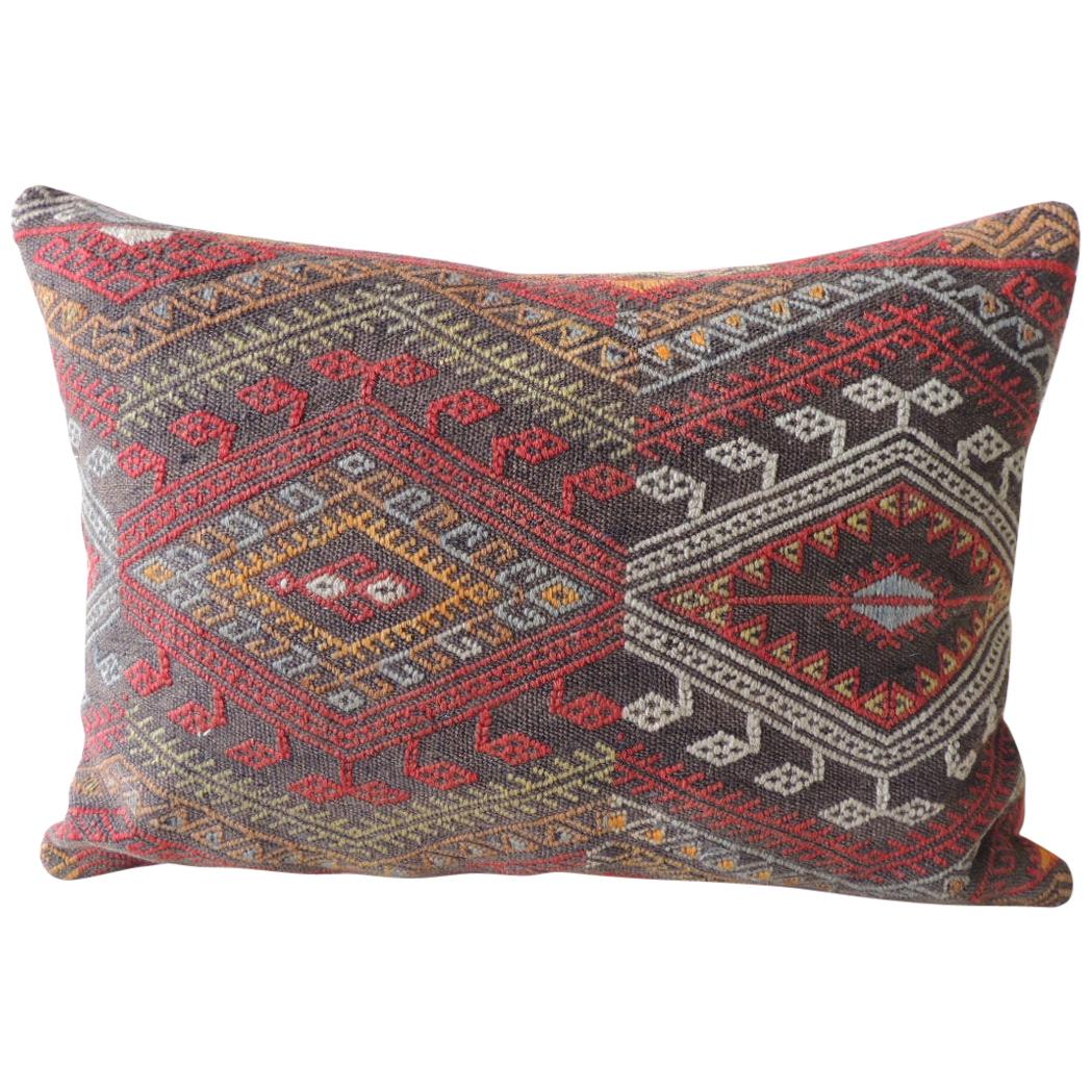 Vintage Red and Orange Woven Kilim Bolster Decorative Pillow