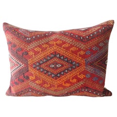 Vintage Red and Orange Woven Kilim Bolster Decorative Pillow