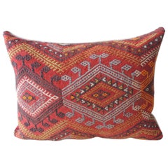 Retro Red and Orange Woven Kilim Bolster Decorative Pillow