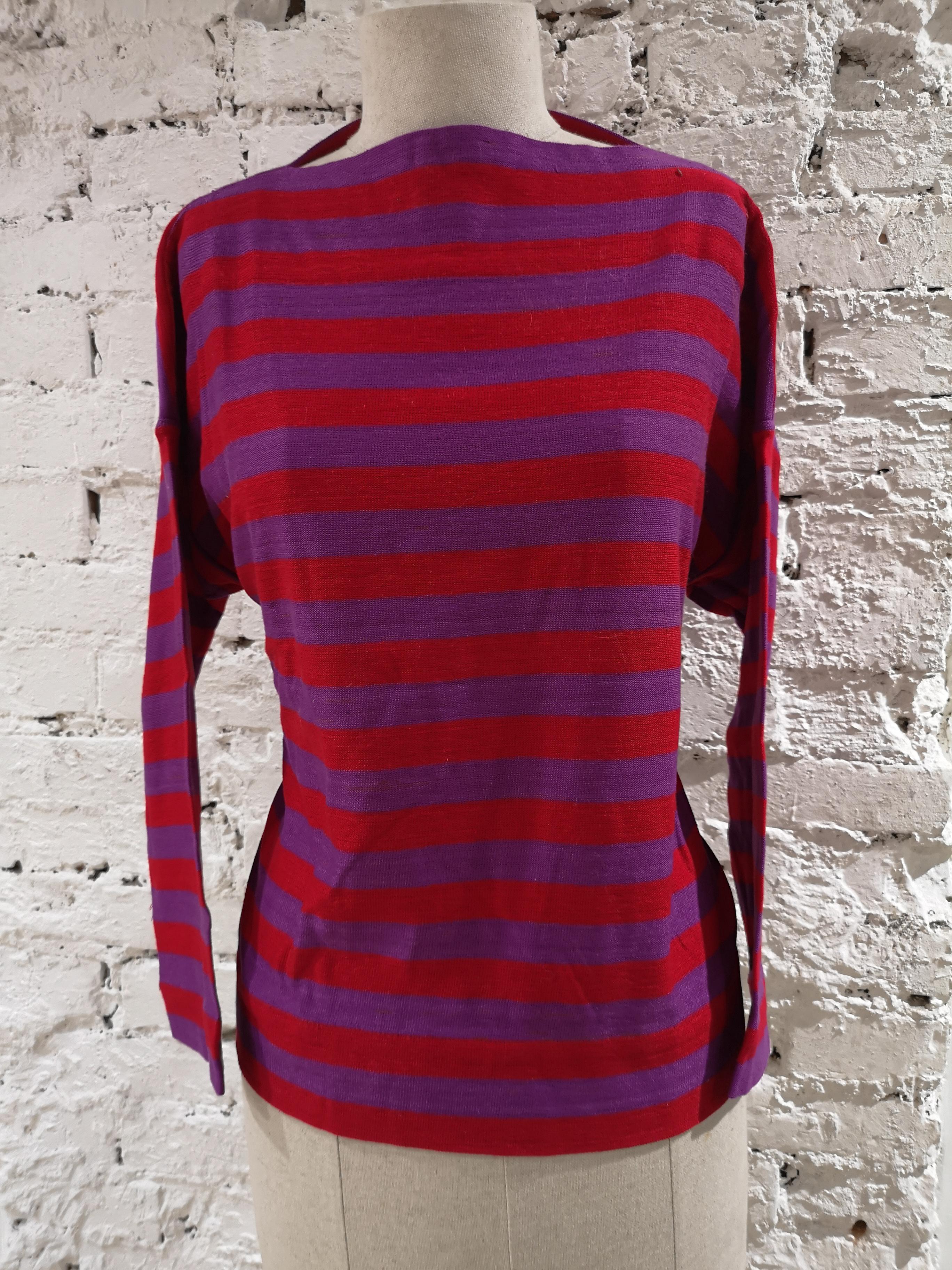 red and purple striped shirt