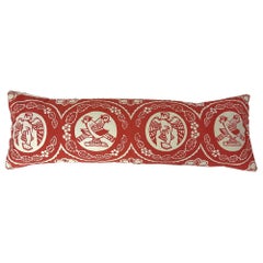 Retro Red and White Bird Hand Block Printed Folly Cove Designers Pillow