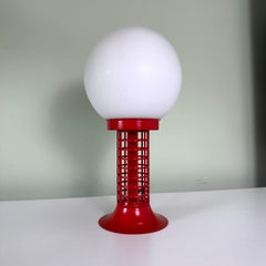 Lampe de bureau vintage à globe moderniste rouge et blanche