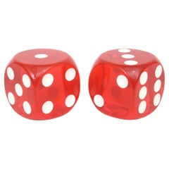 Vintage Red And White Resin Dice Sculptures, Desk Accessory Pair Of