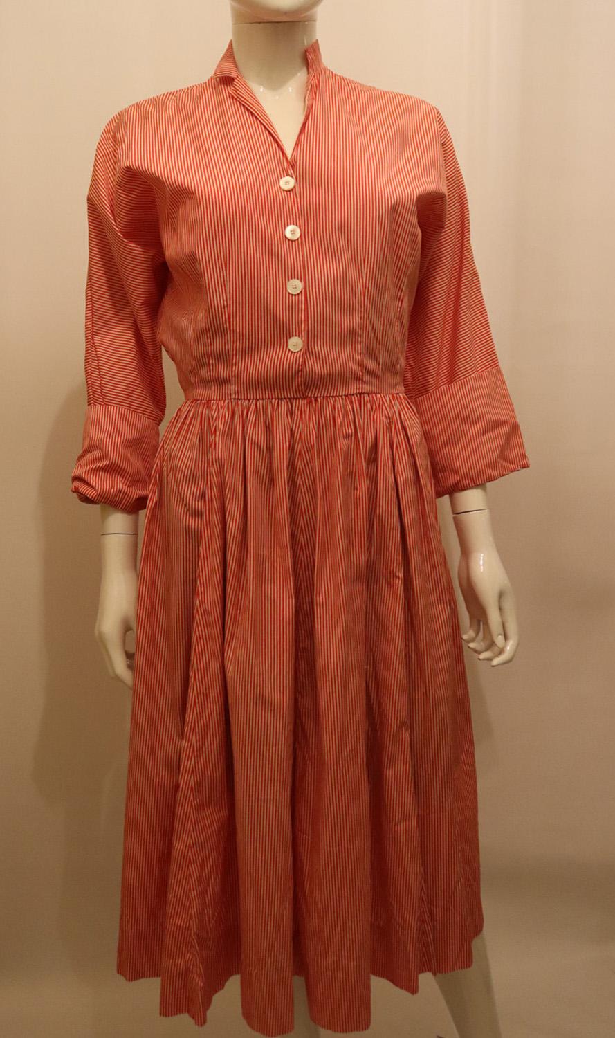 Women's or Men's Vintage Red and White Stripe Cotton Shirtwaister Dress For Sale