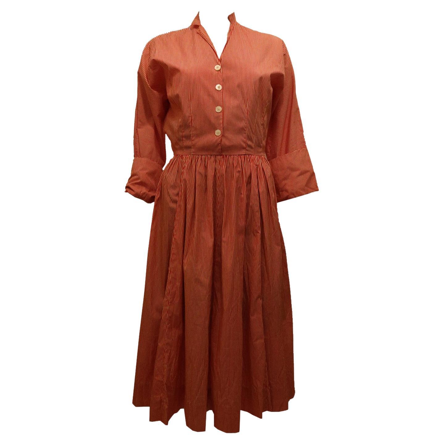 Vintage Red and White Stripe Cotton Shirtwaister Dress For Sale
