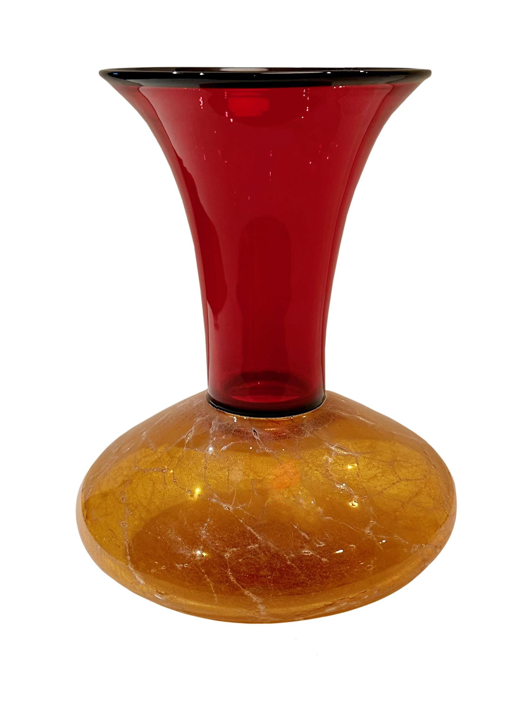 Vintage Red And Yellow Art Glass Vase American Artist  In Good Condition For Sale In Tampa, FL