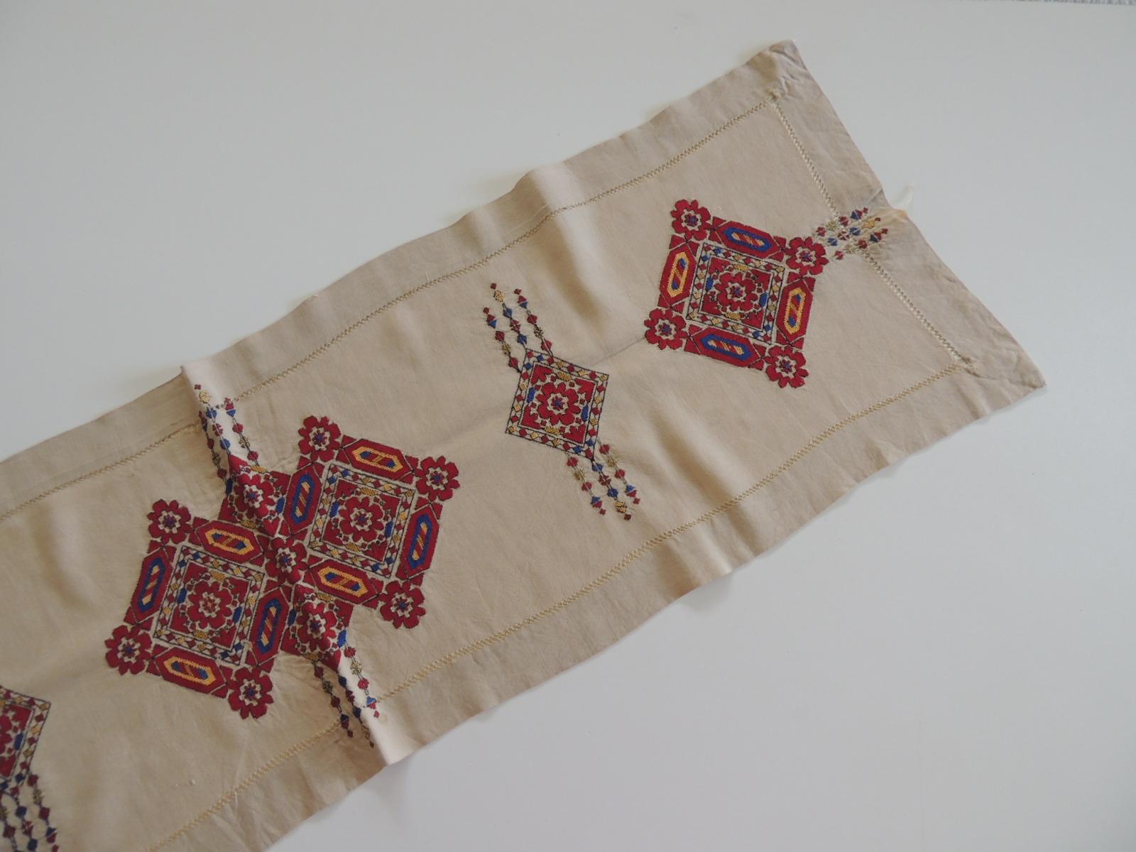 Bohemian Vintage Red and Yellow Embroidered Table Runner