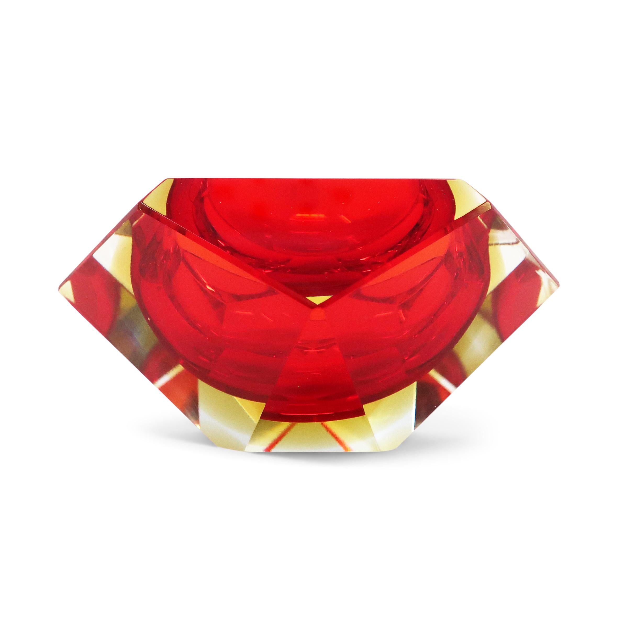 17th Century Vintage Red and Yellow Faceted Sommerso Ashtray 