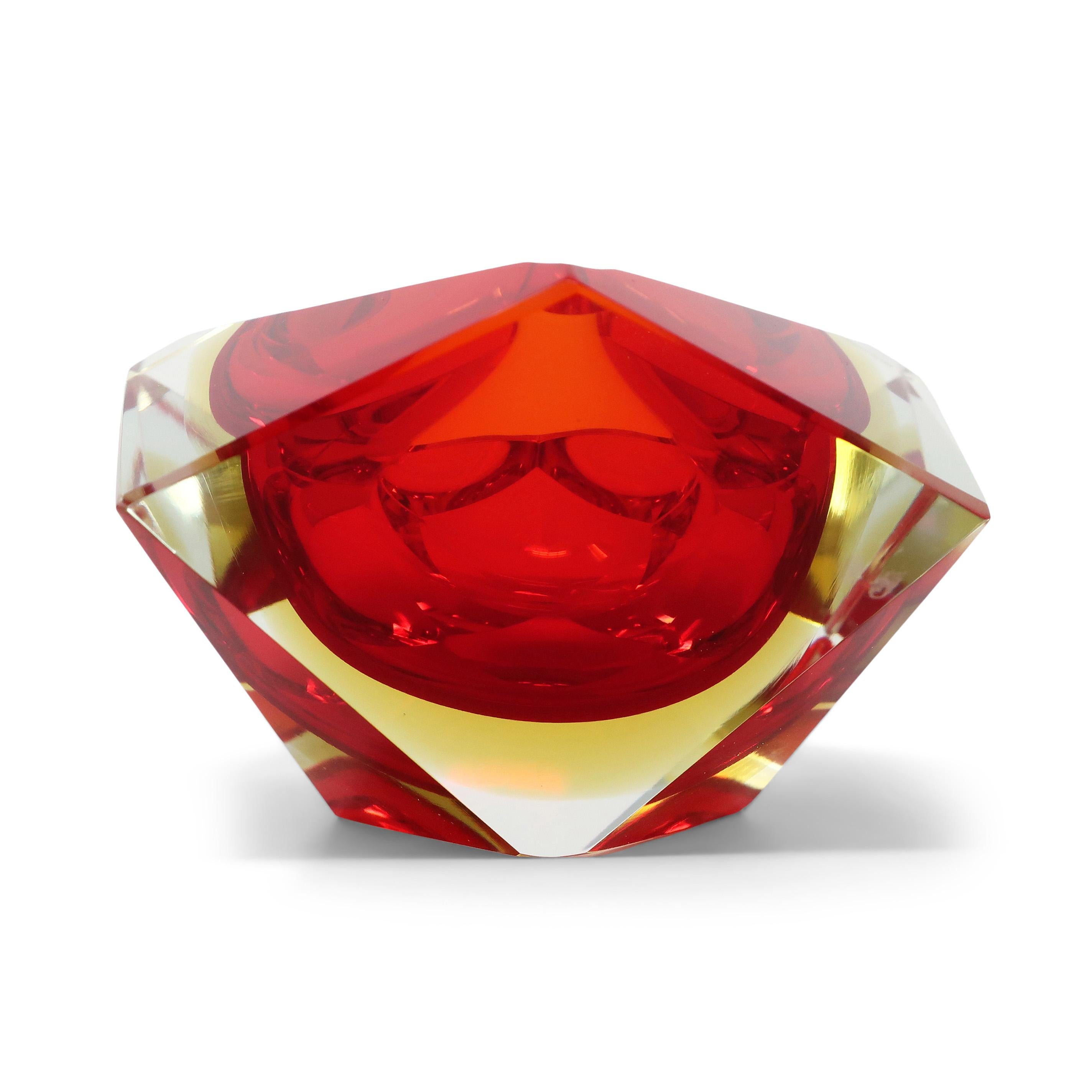 Vintage Red and Yellow Faceted Sommerso Ashtray  1