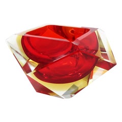 Antique Red and Yellow Faceted Sommerso Ashtray 