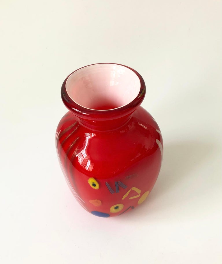 Vintage Red Art Glass Vase For Sale at 1stDibs