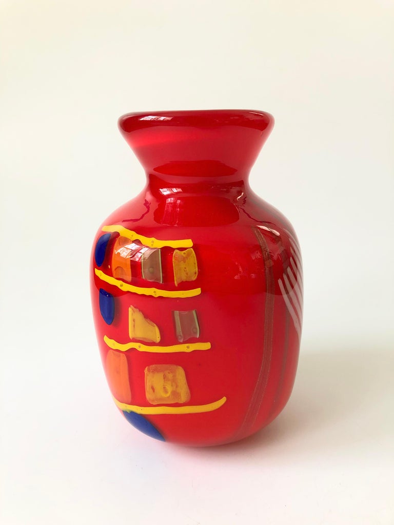 Vintage Red Art Glass Vase For Sale at 1stDibs