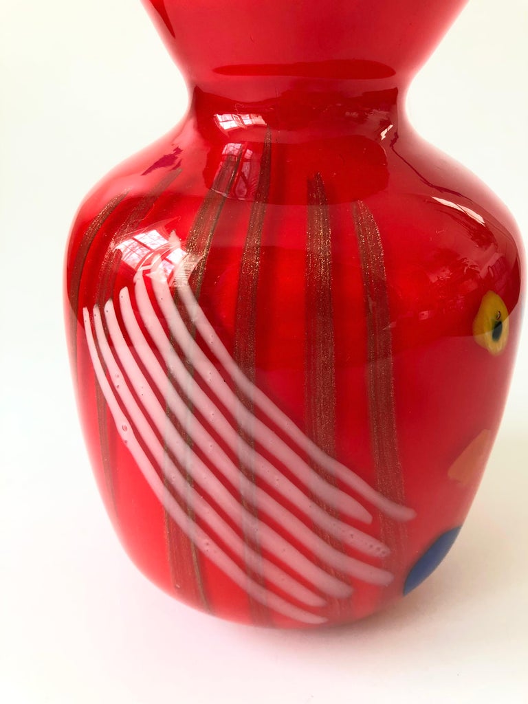 Vintage Red Art Glass Vase For Sale at 1stDibs