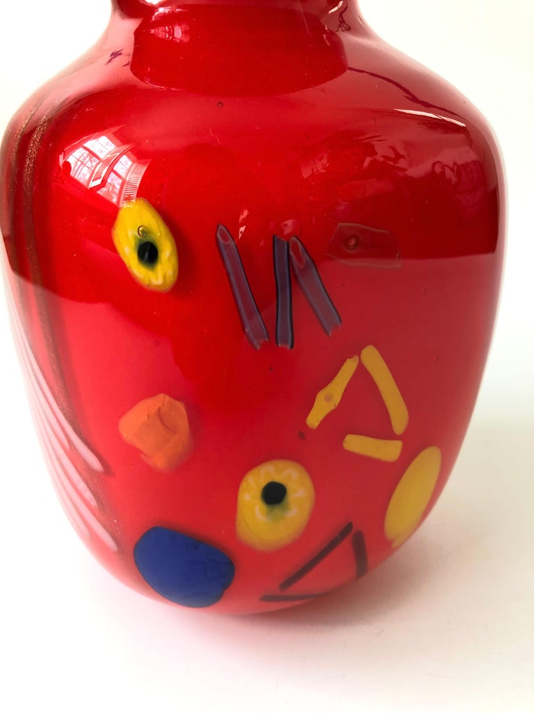 Vintage Red Art Glass Vase For Sale at 1stDibs