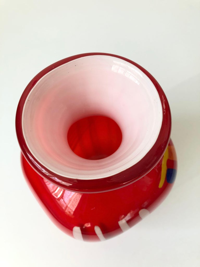 Vintage Red Art Glass Vase For Sale at 1stDibs