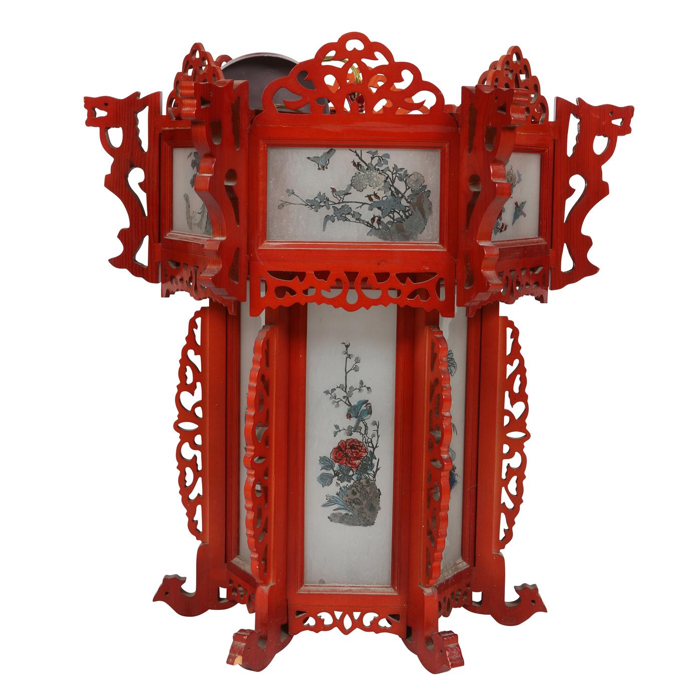 Vintage Red Asian Painted Lantern For Sale