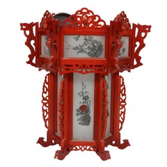 Lanterne vintage rouge asiatique peinte