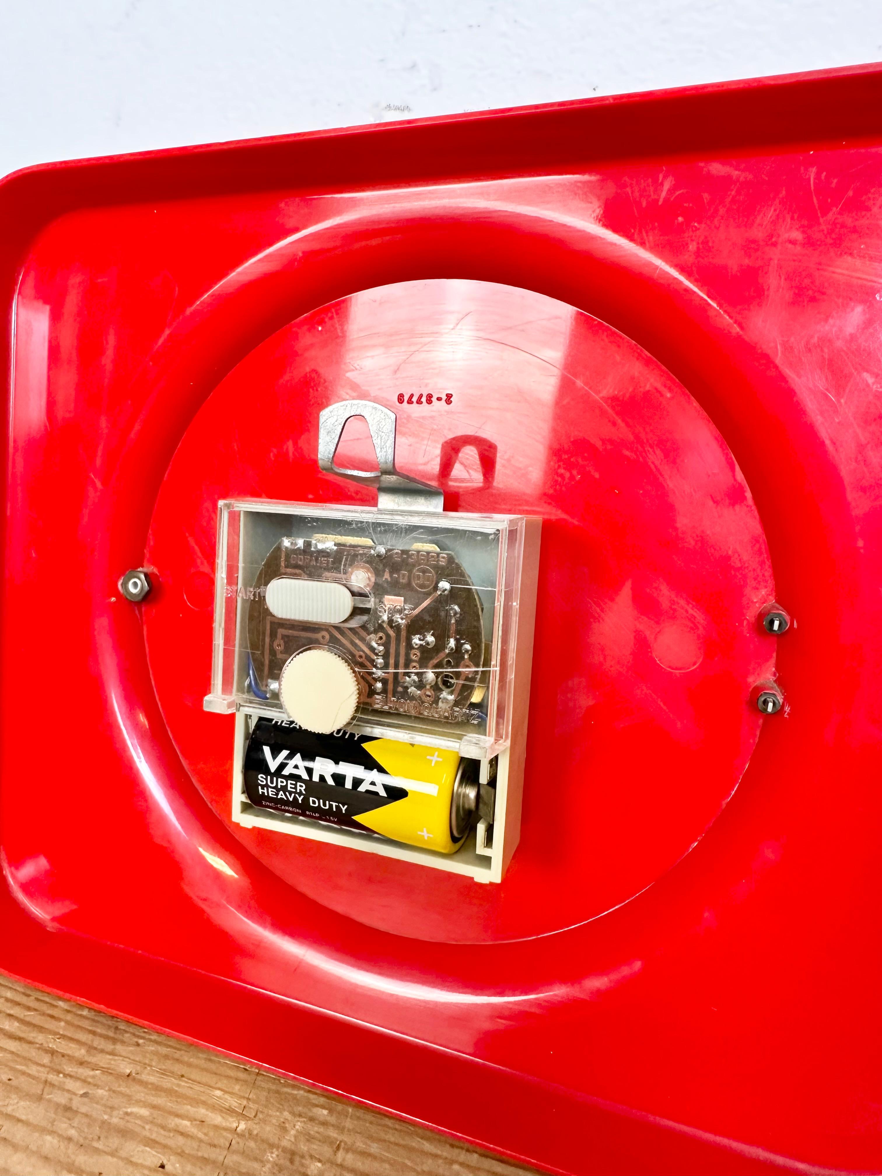 Vintage Red Bakelite Wall Clock from Prim, 1970s 10