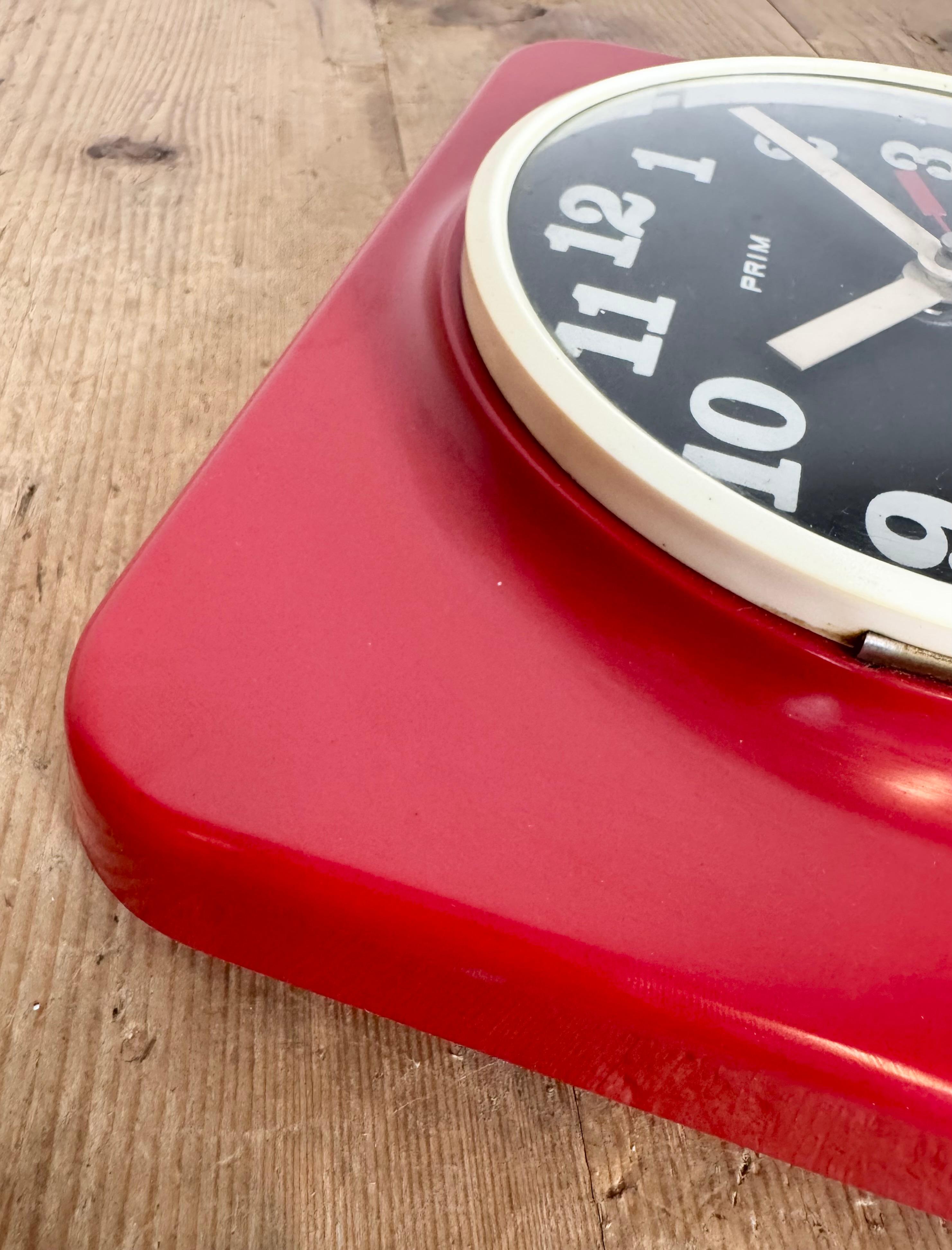 Vintage Red Plastic Wall Clock from Prim, 1970s For Sale 11