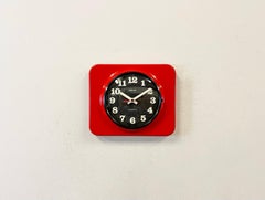 Vintage Red Bakelite Wall Clock from Prim, 1970s