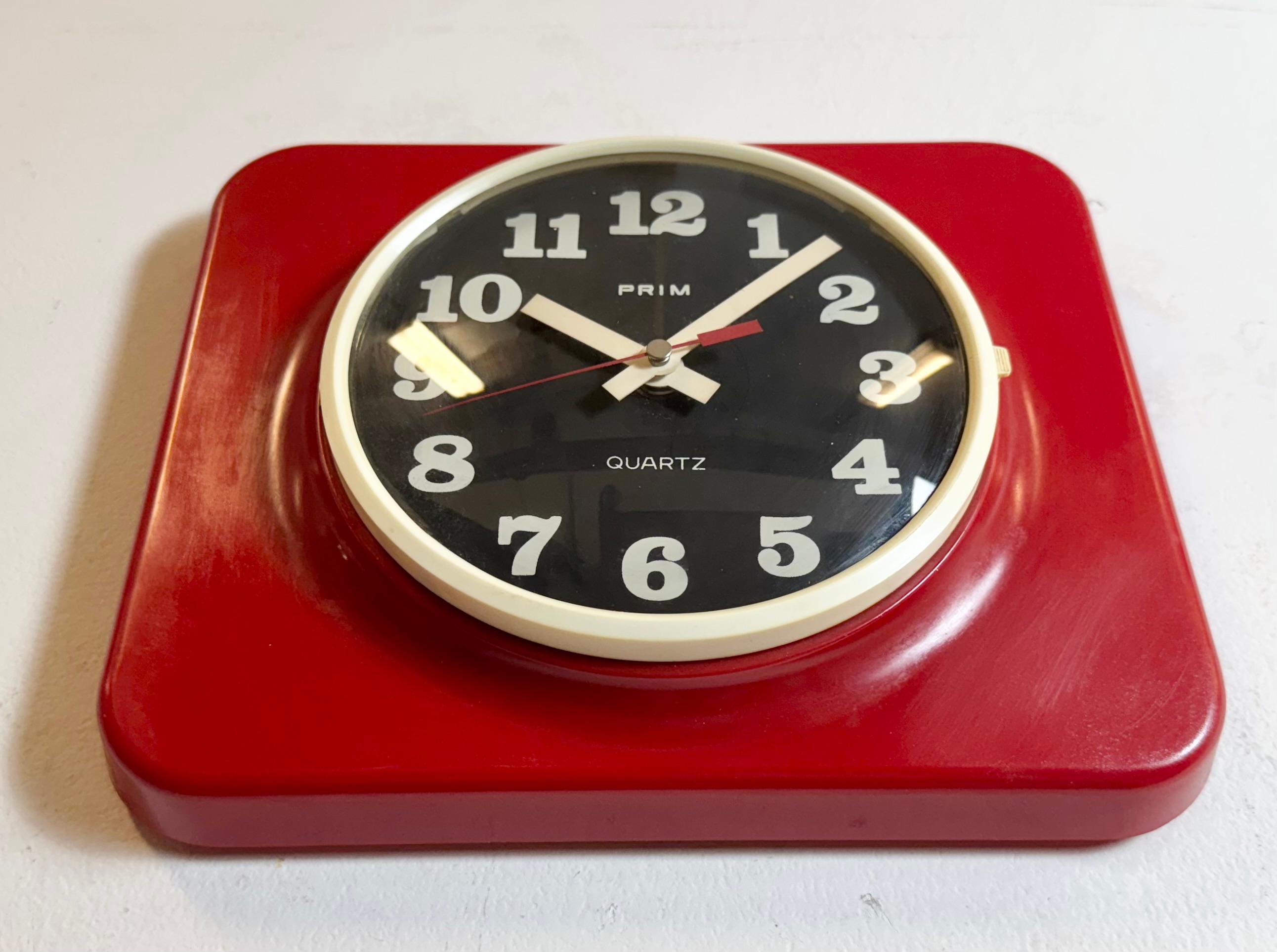 Late 20th Century Vintage Red Plastic Wall Clock from Prim, 1970s For Sale