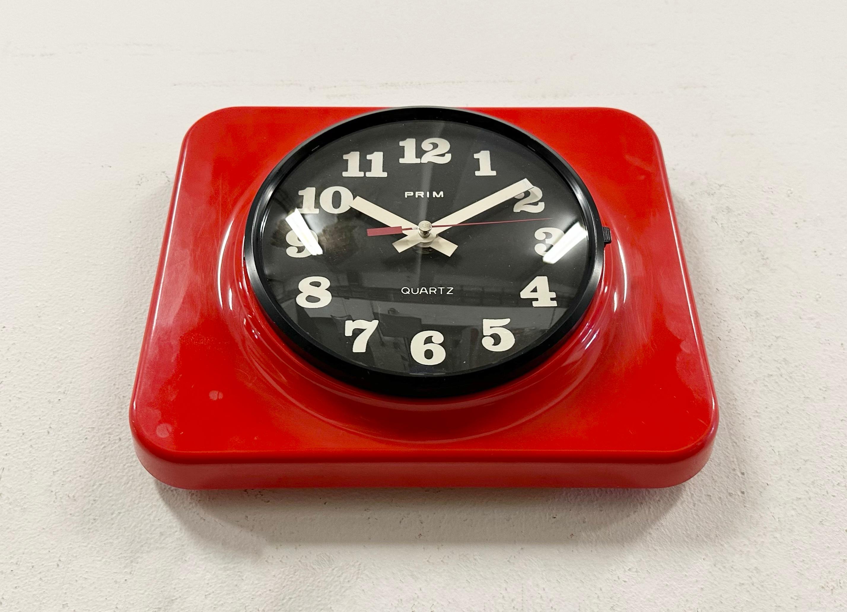 20th Century Vintage Red Bakelite Wall Clock from Prim, 1970s