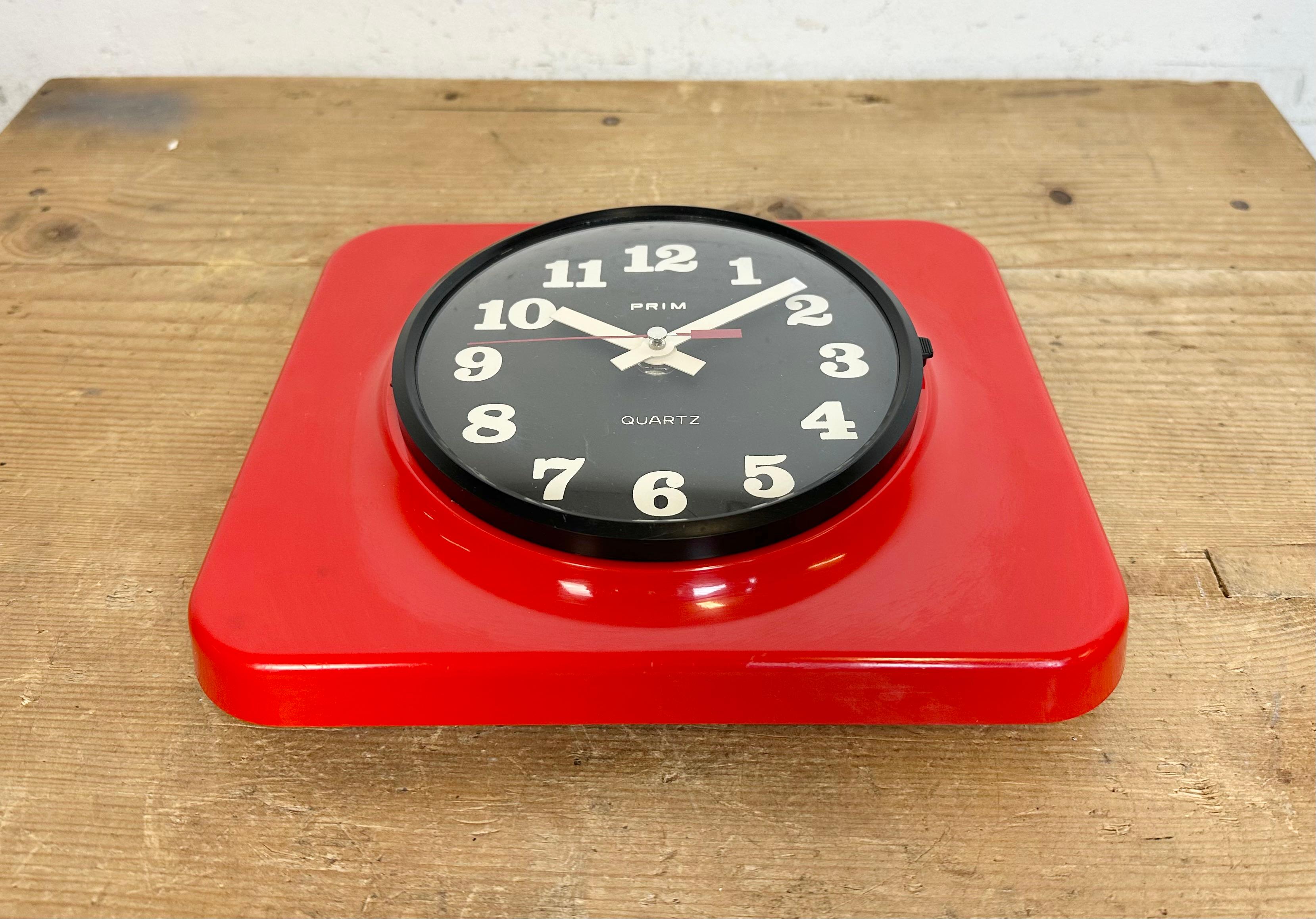 Glass Vintage Red Bakelite Wall Clock from Prim, 1970s