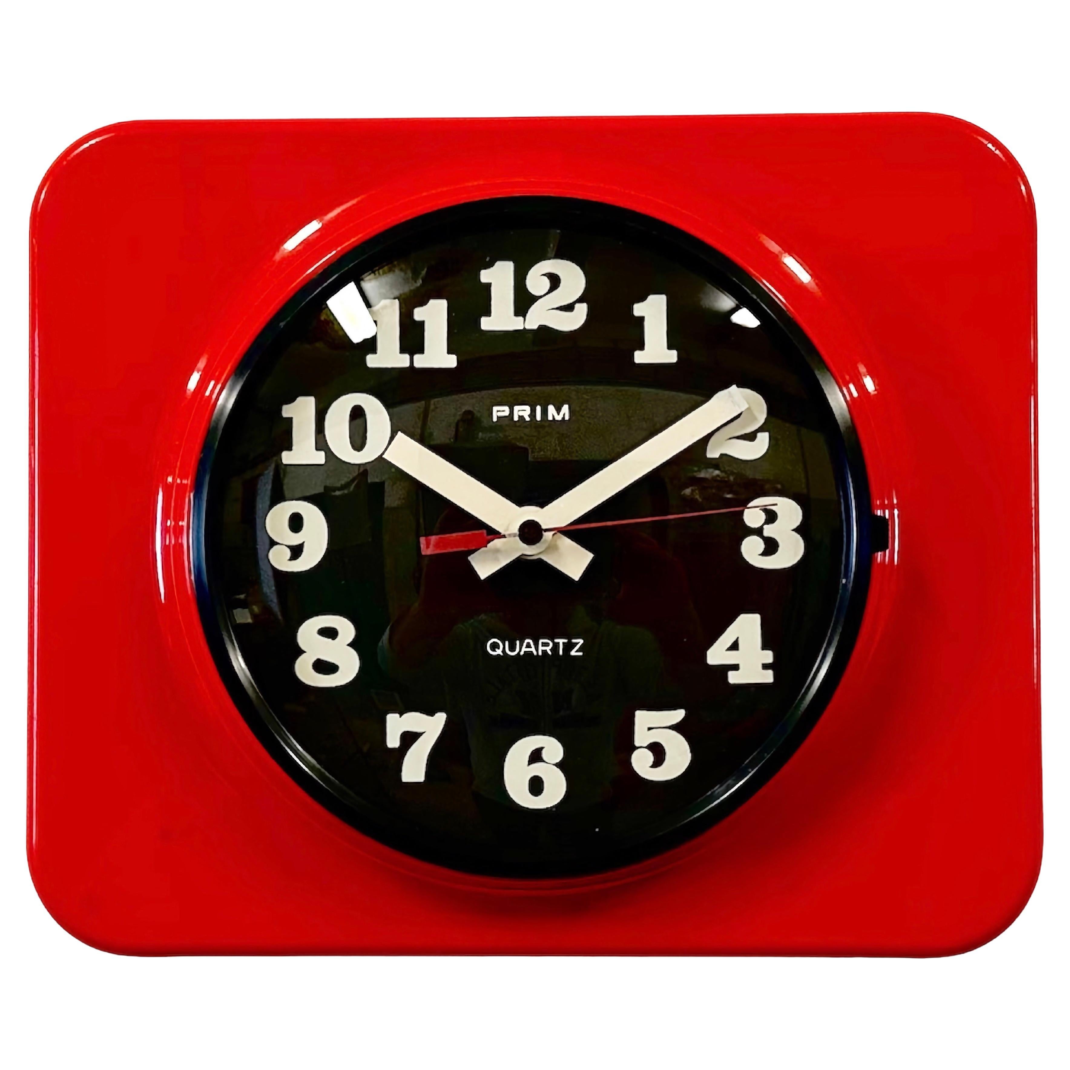 Vintage Red Bakelite Wall Clock from Prim, 1970s