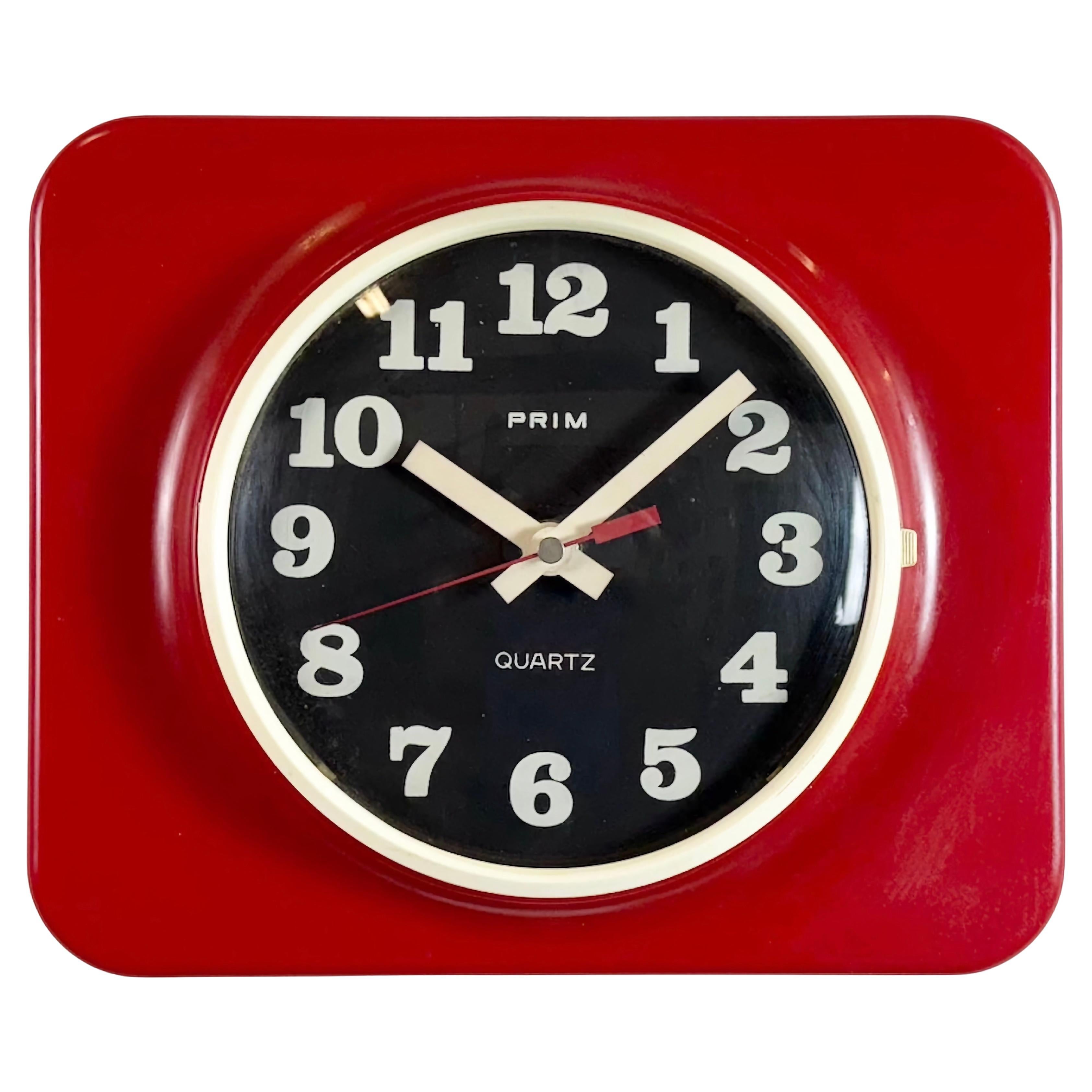 Vintage Red Bakelite Wall Clock from Prim, 1970s