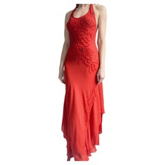 Vintage Rot Perlenbesetztes Chiffon Kleid mit offenem Rücken