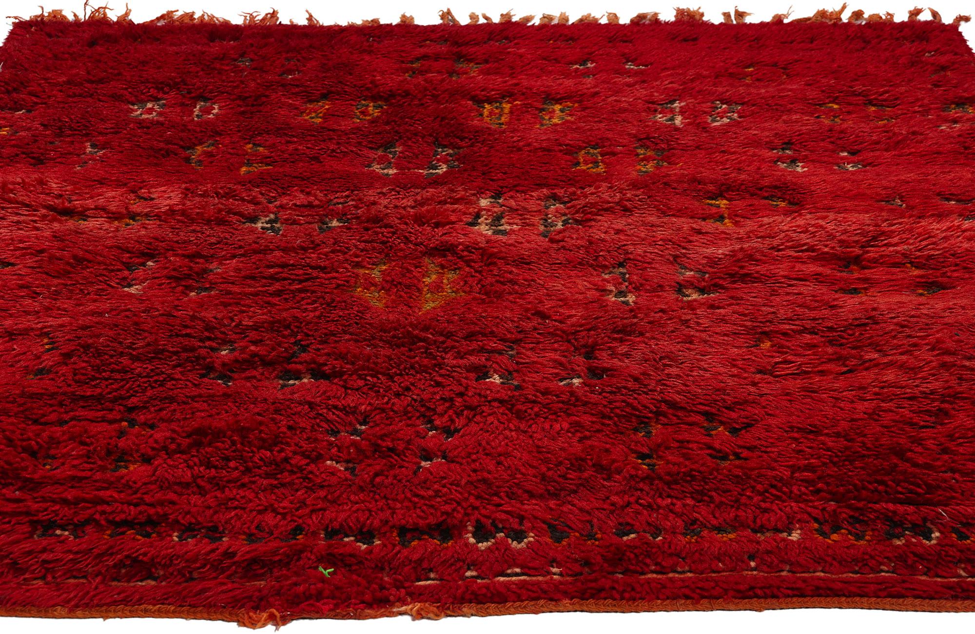 Hand-Knotted Vintage Red  Beni MGuild Moroccan Rug, Bohemian Meets Maximalist Style For Sale