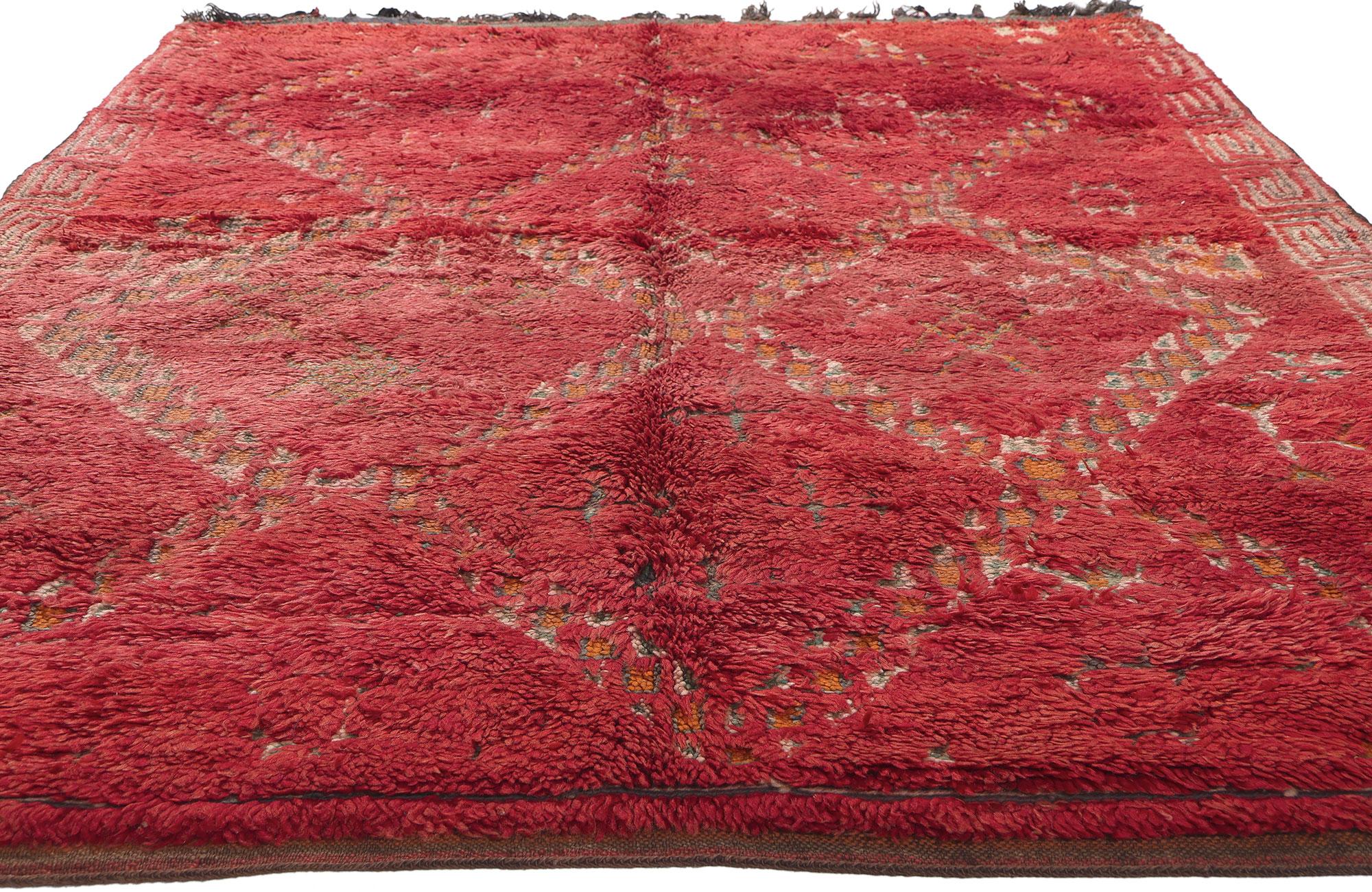 Bohemian Vintage Red  Beni MGuild Moroccan Rug, Bold Boho Meets Midcentury Modern For Sale