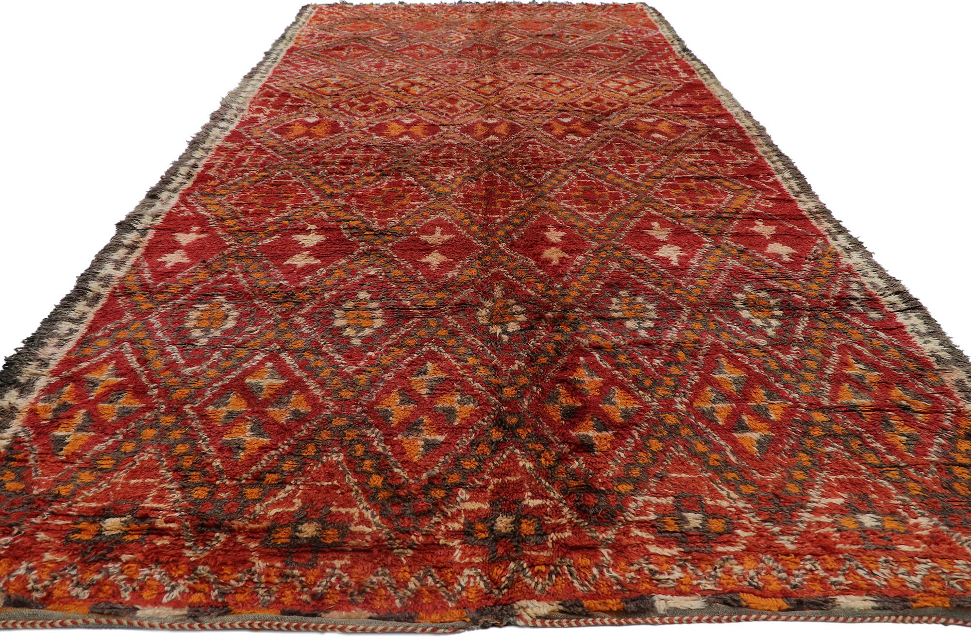 Hand-Knotted Vintage Red Beni M'Guild Moroccan Rug with Tribal Style For Sale