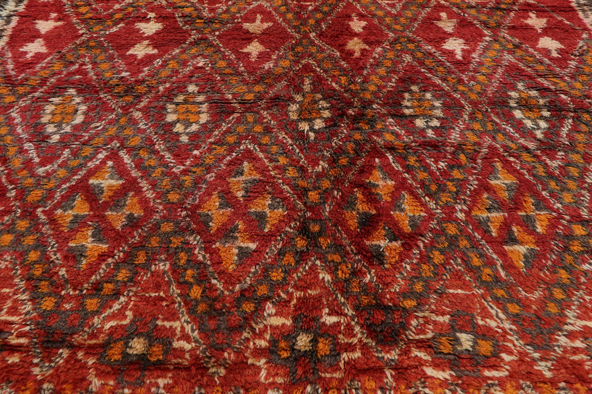 Vintage Red Beni M'Guild Moroccan Rug with Tribal Style In Good Condition For Sale In Dallas, TX