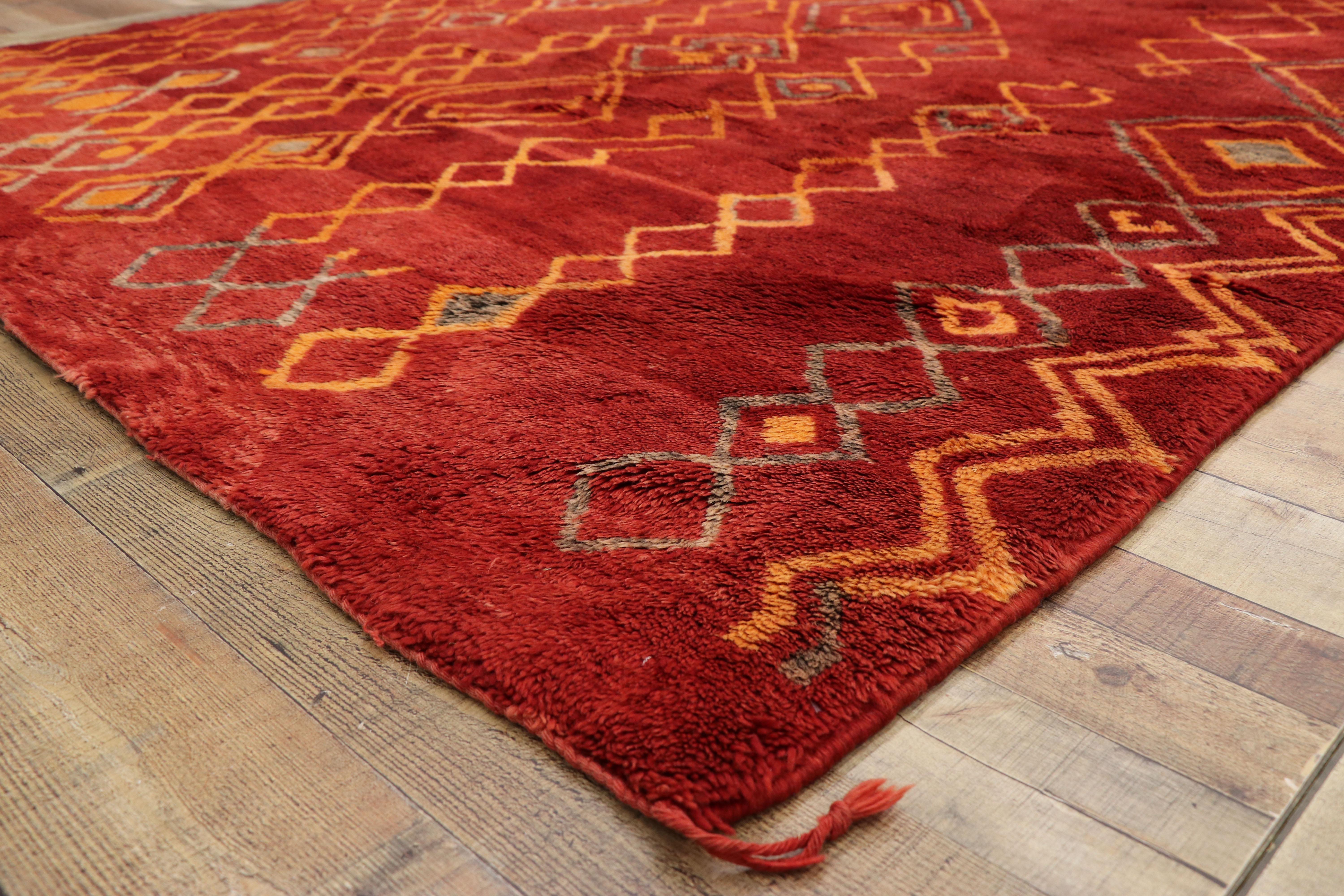Tribal Vintage Red Beni Mrirt Carpet, Berber Moroccan Rug