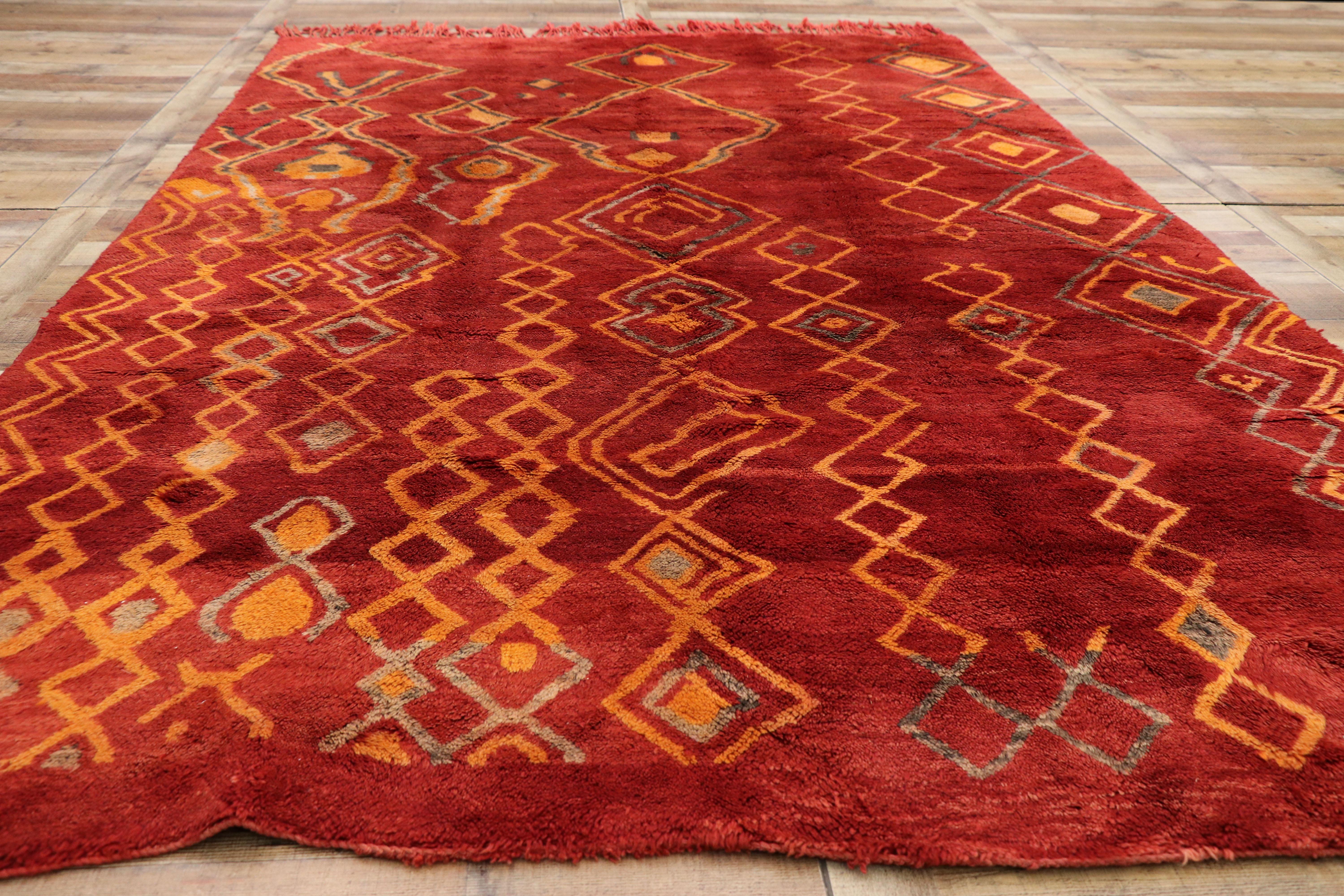 Hand-Knotted Vintage Red Beni Mrirt Carpet, Berber Moroccan Rug