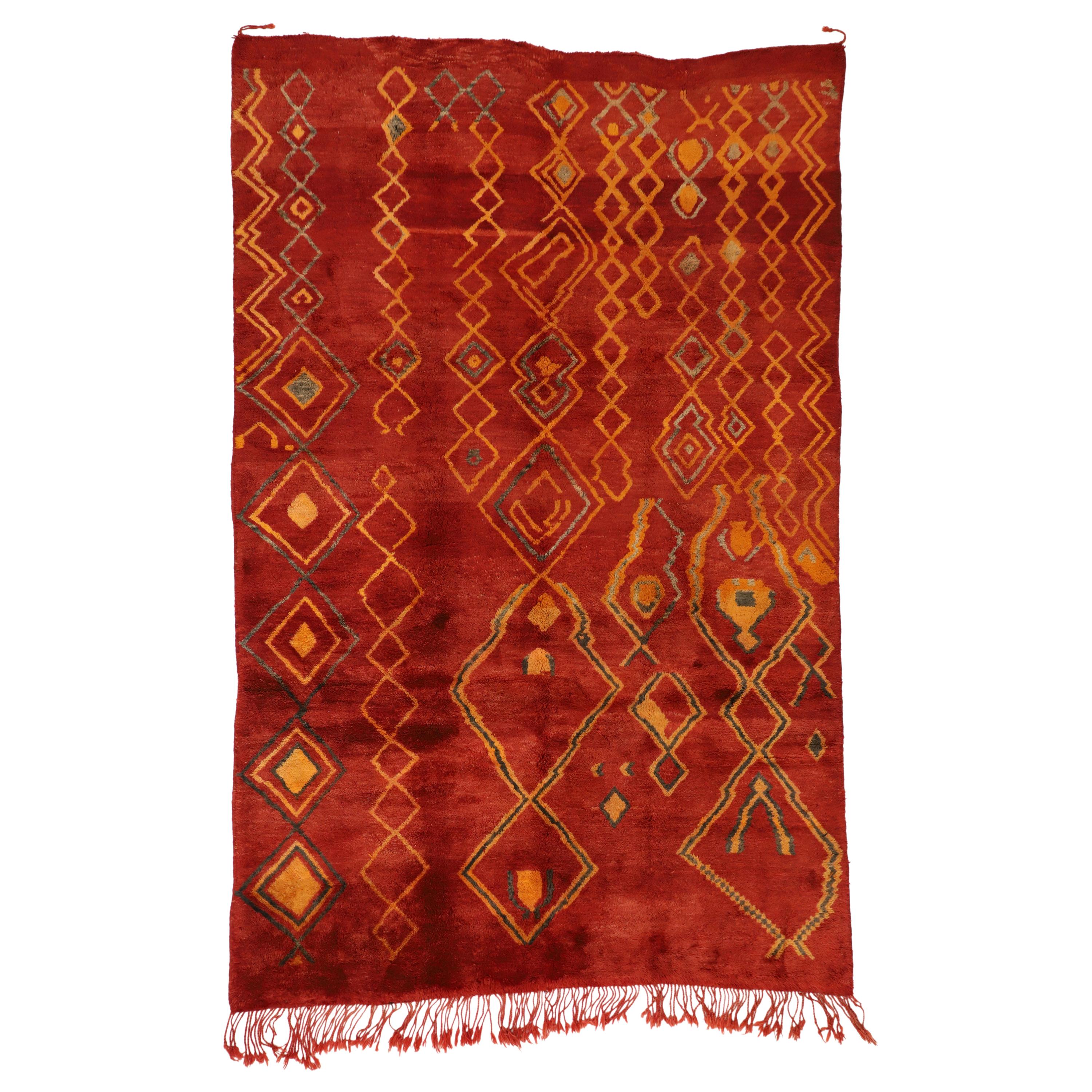 Vintage Red Beni Mrirt Carpet, Berber Moroccan Rug