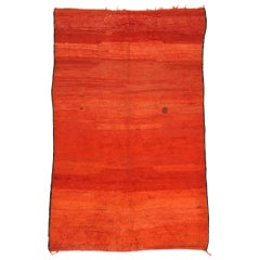 Vintage Red Beni Mrirt Carpet, Berber Moroccan Rug with Mid-Century Modern Style