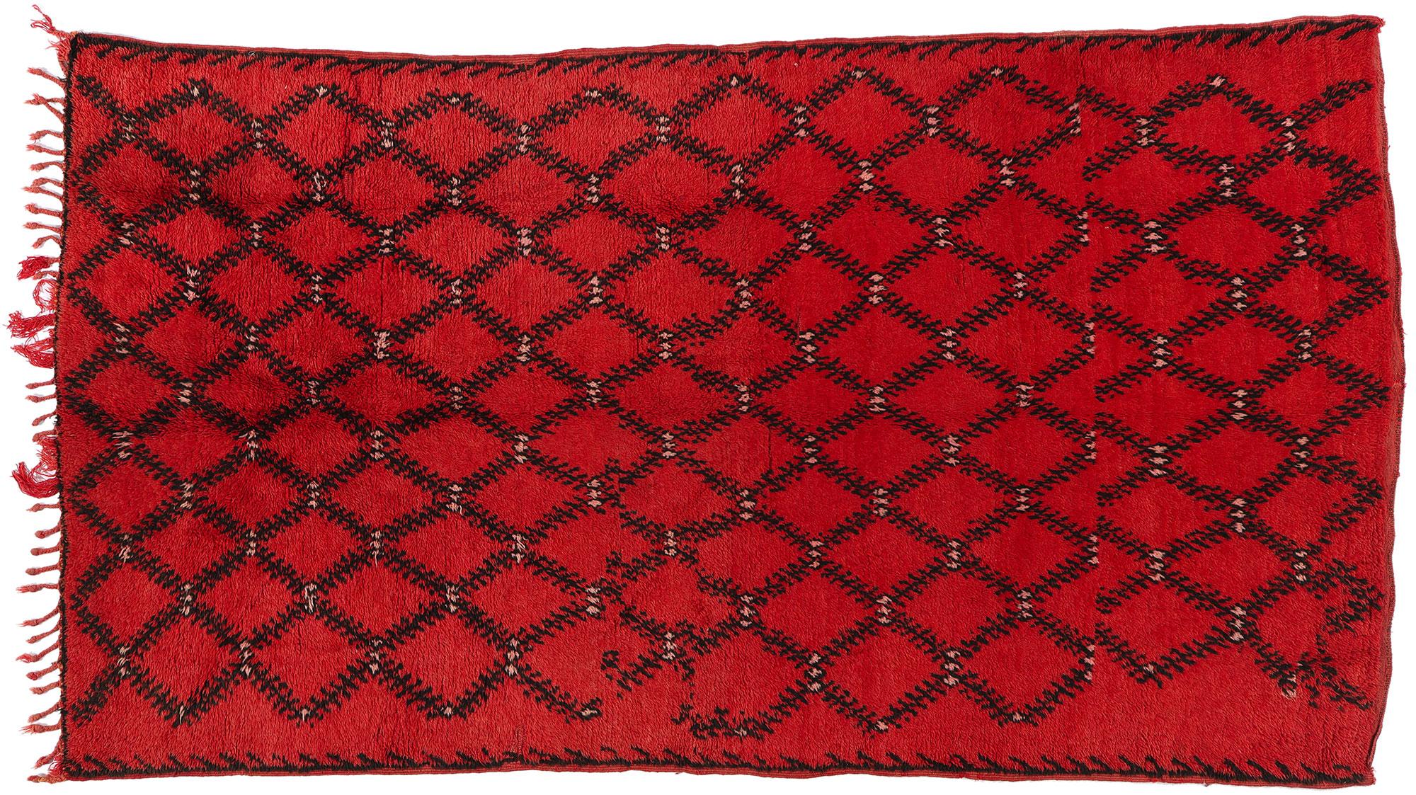 Vintage Red Beni Mrirt Moroccan Rug For Sale 3