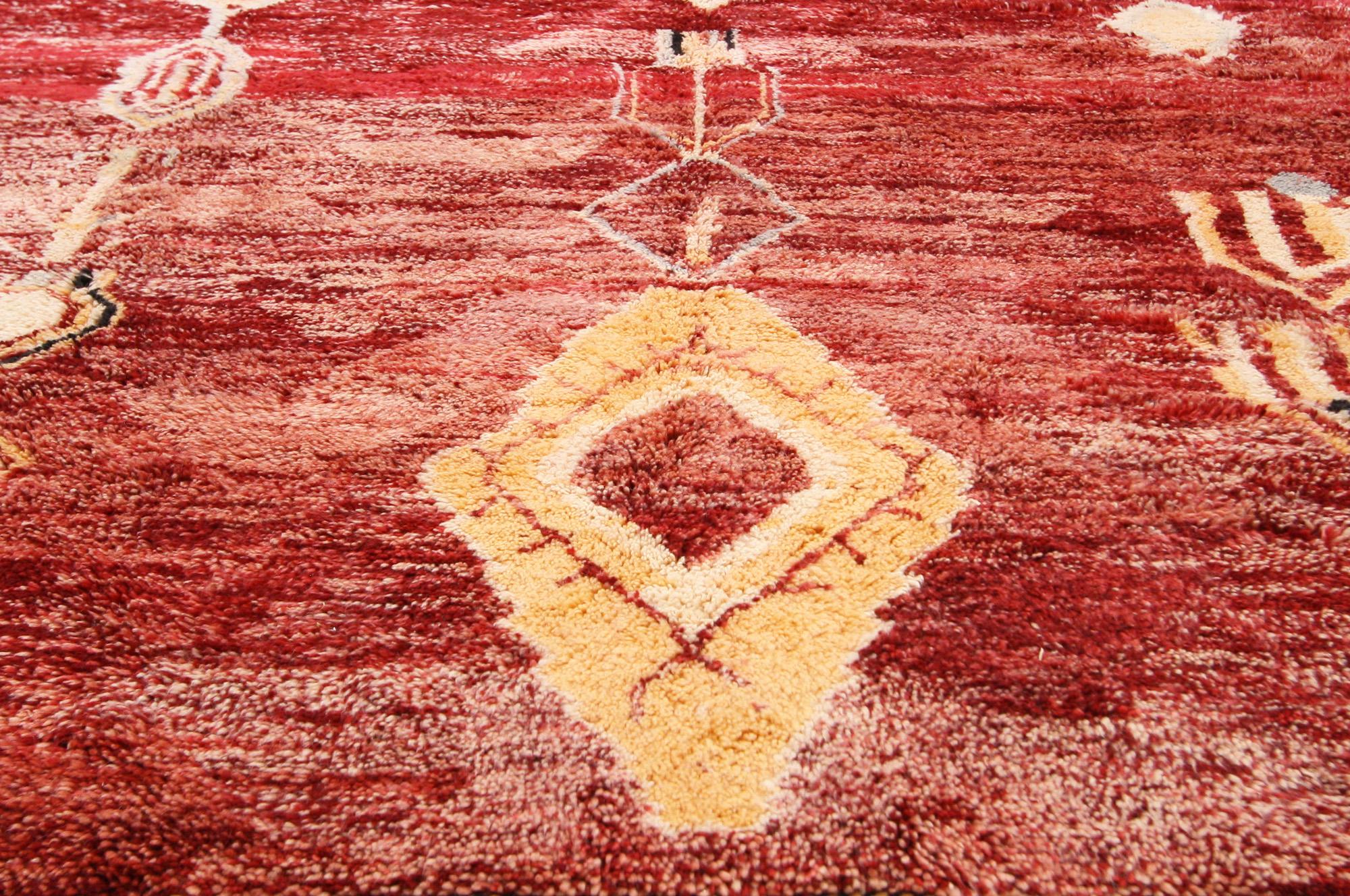 Hand-Knotted Vintage Red Beni Mrirt Moroccan Rug For Sale