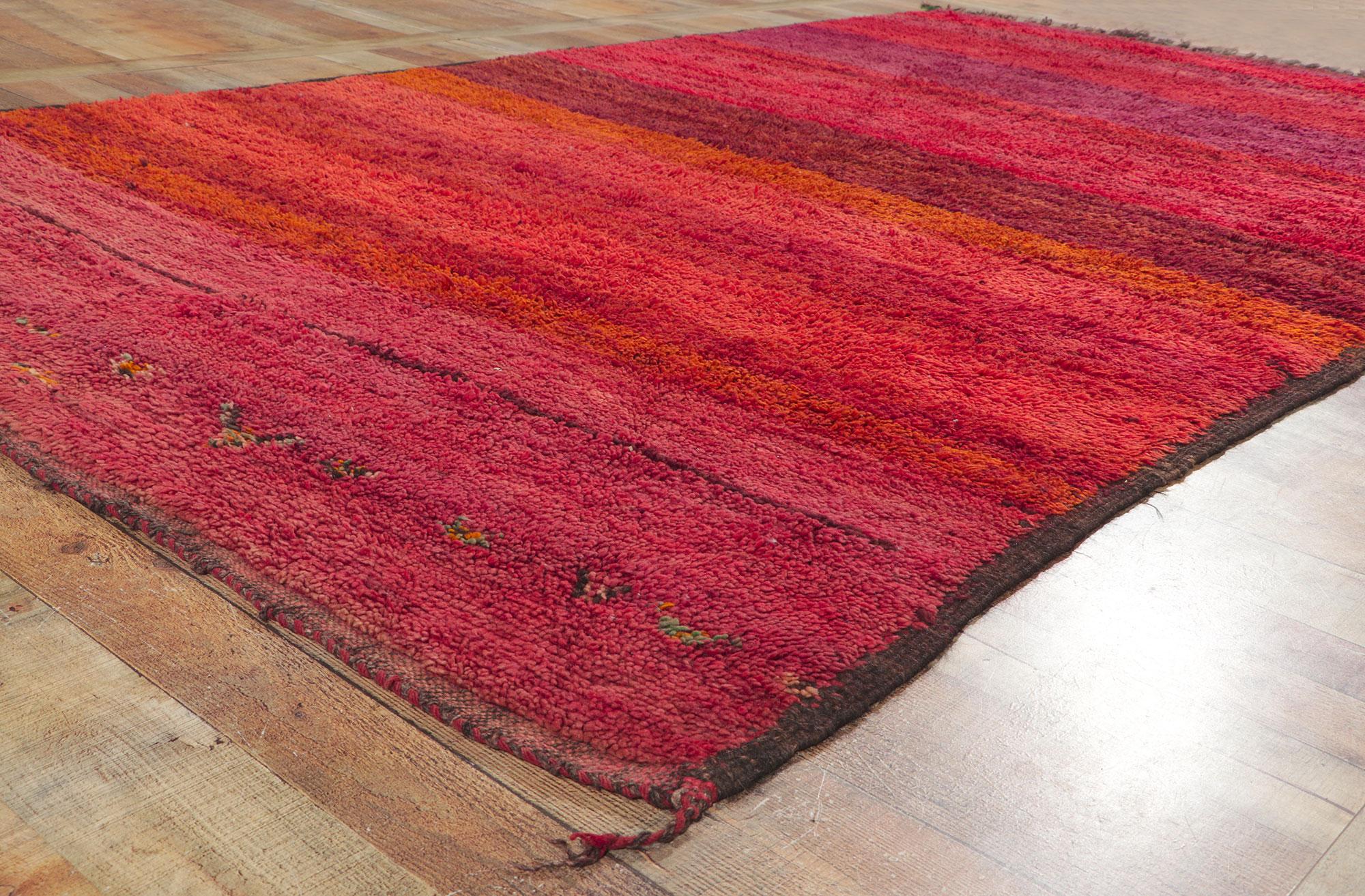 Wool 1980's Red Beni Mrirt Moroccan Carpet with Modern Style For Sale
