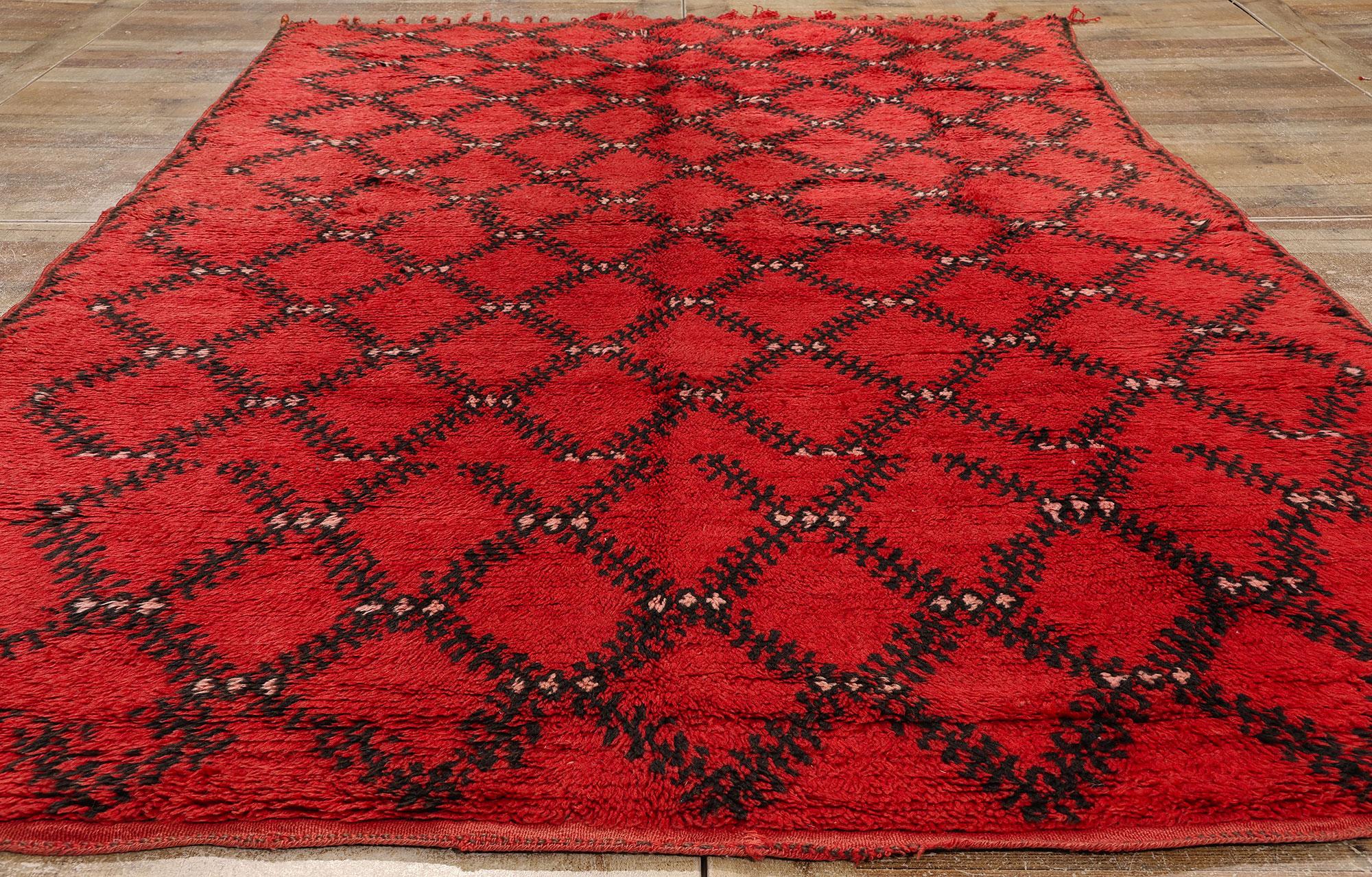 Laine Tapis marocain Beni Mrirt rouge vintage en vente