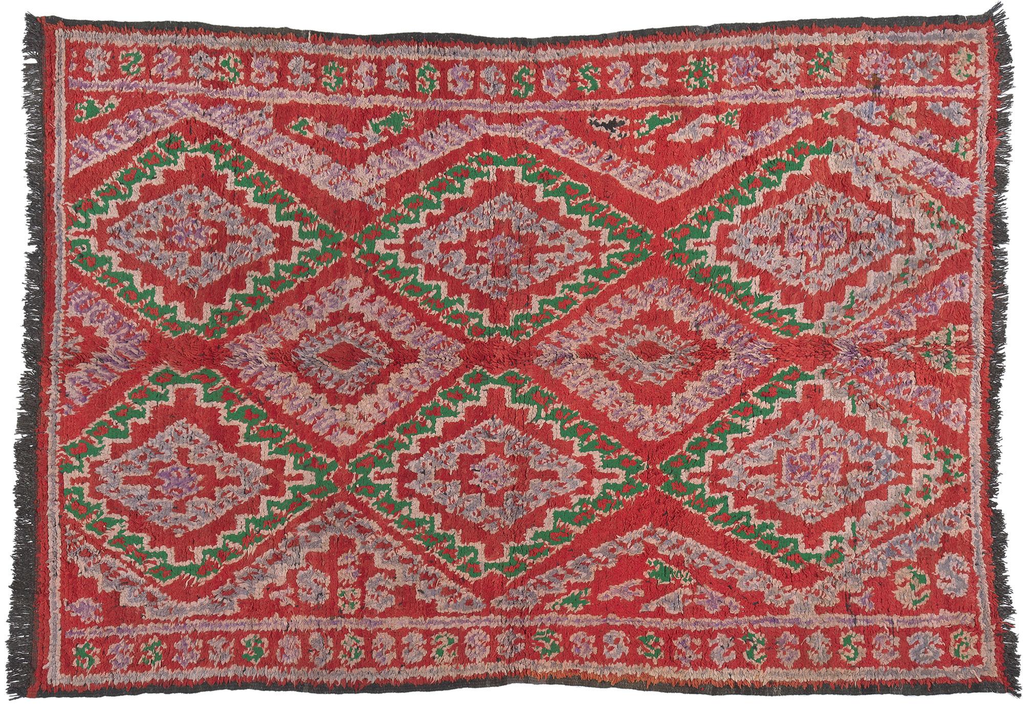 Vintage Red Talsint Moroccan Rug, Maximalist Style Meets Nomadic Charm For Sale 3