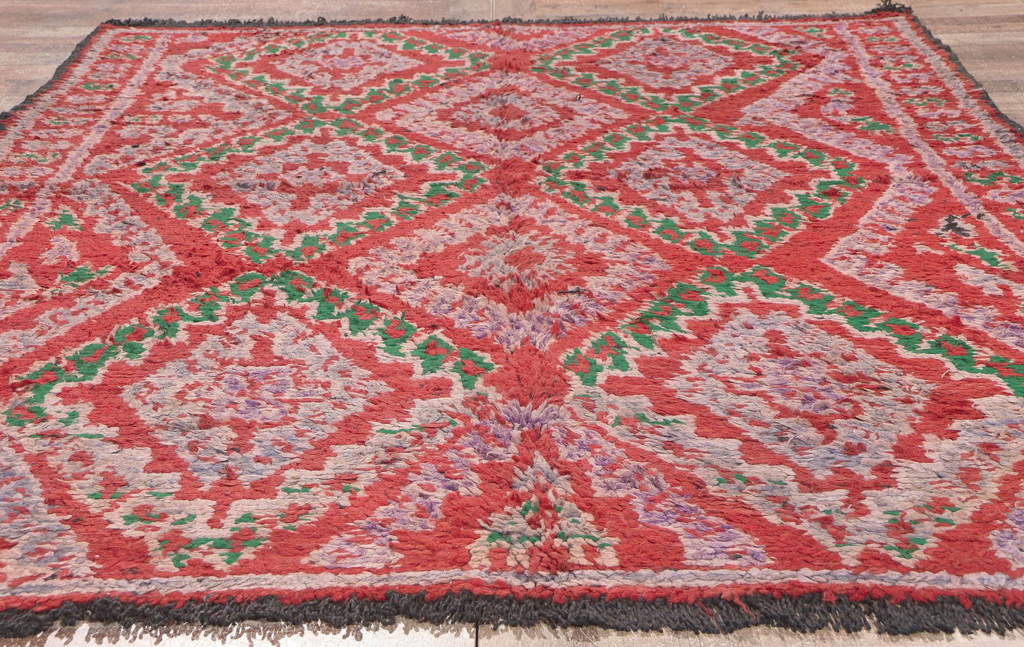 Vintage Red Talsint Moroccan Rug, Maximalist Style Meets Nomadic Charm For Sale 1