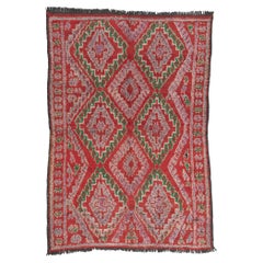 Marokkanischer roter Talsint-Teppich im Vintage-Stil, Maximalismus-Stil trifft Nomaden-Charm