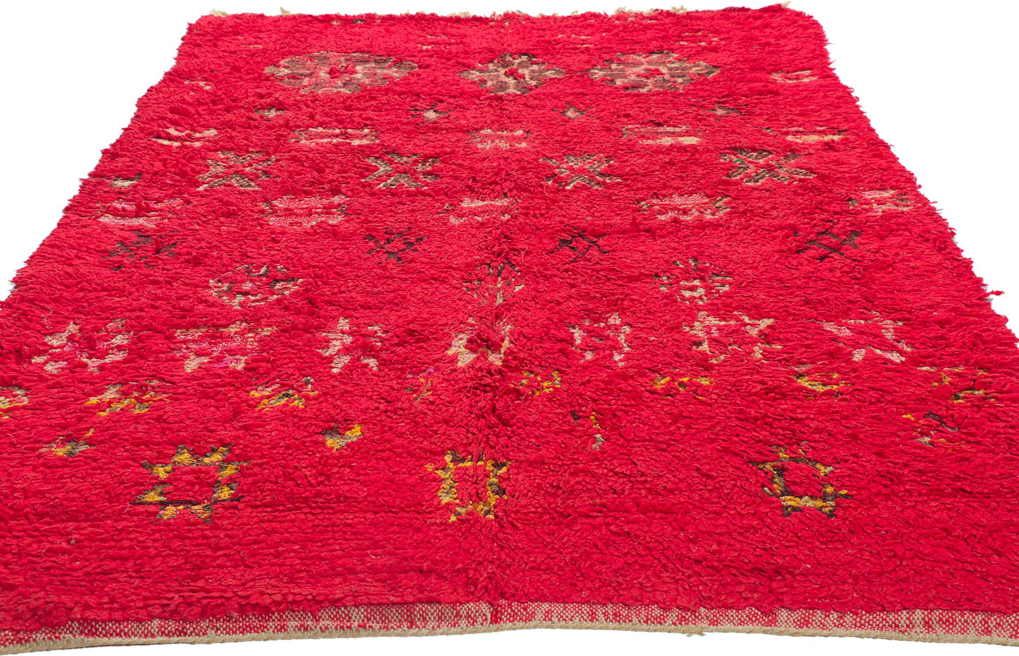 Hand-Knotted Vintage Red Berber Moroccan Rug with Tribal Style For Sale