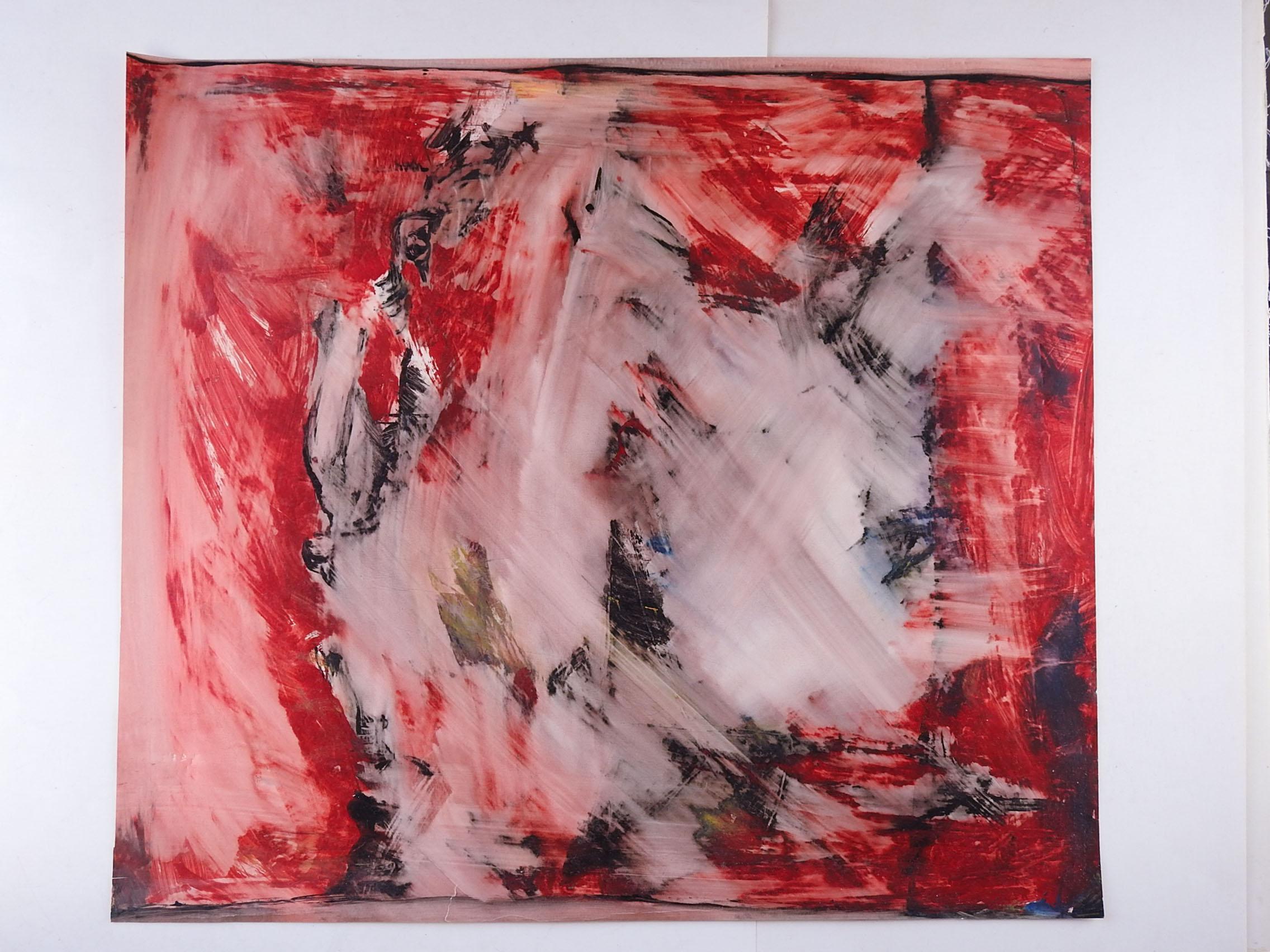 Mid-Century Modern Vintage Red & Black Abstract Expressionist Painting For Sale