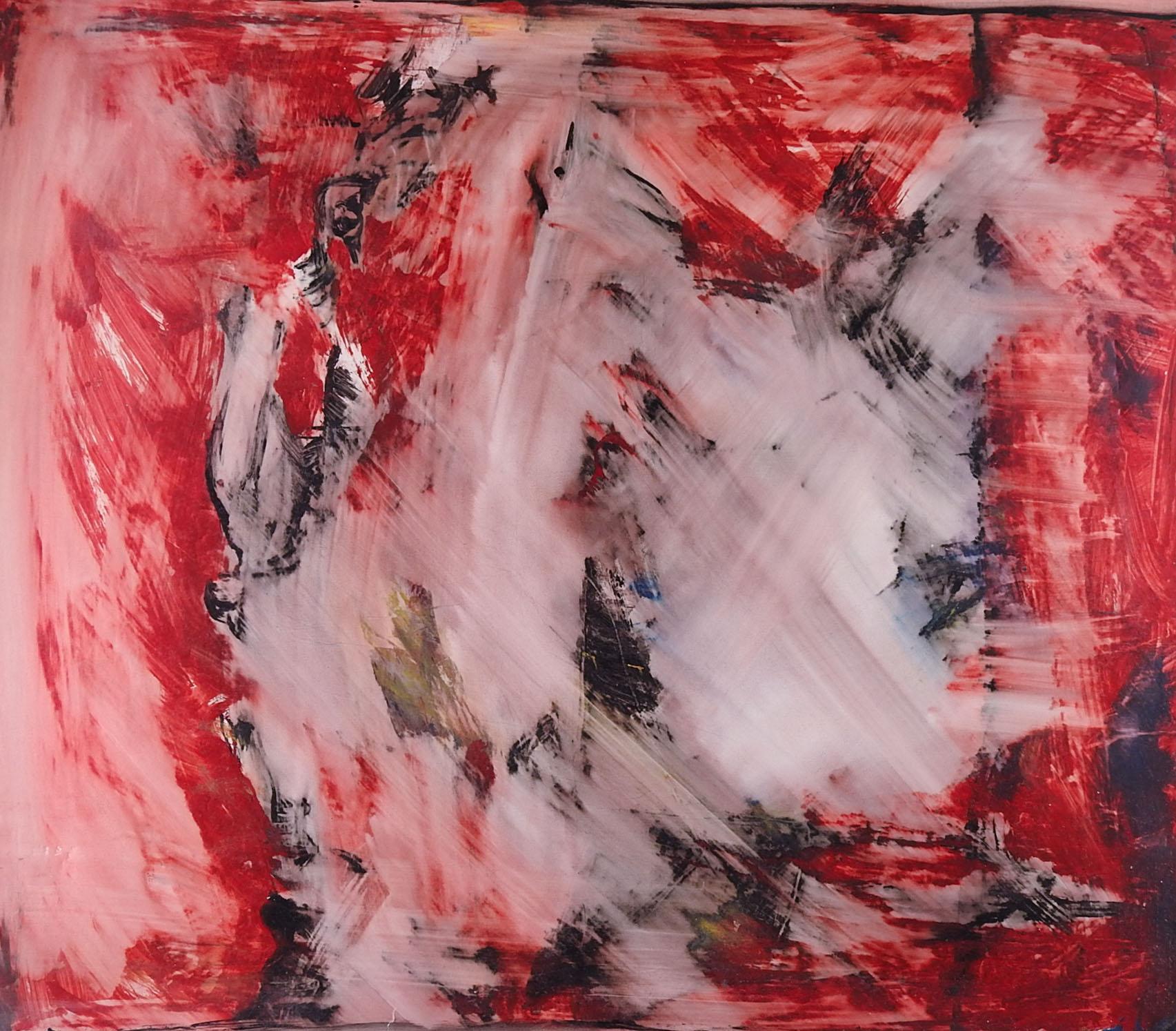 American Vintage Red & Black Abstract Expressionist Painting For Sale