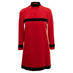 Vintage Red & Black Chanel Boutique Velvet Mini Dress Size FR 36